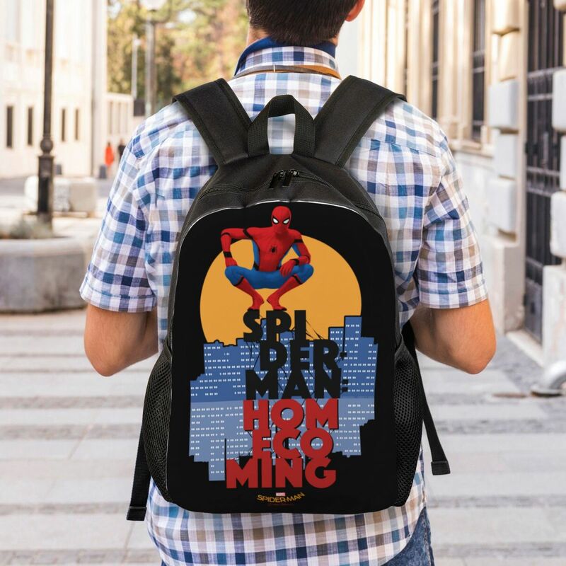 Mochila personalizada para laptop Homem-Aranha Cityscape, bolsa básica para escola, bolsas para estudantes universitários, homens e mulheres