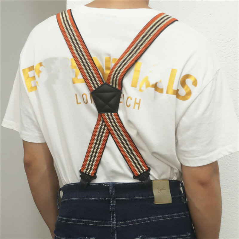 Tirantes de alta resistencia para exteriores para hombre, 3,7 cm de ancho, espalda en X con 4 Cierres de pinza de plástico, pantalones elásticos ajustables