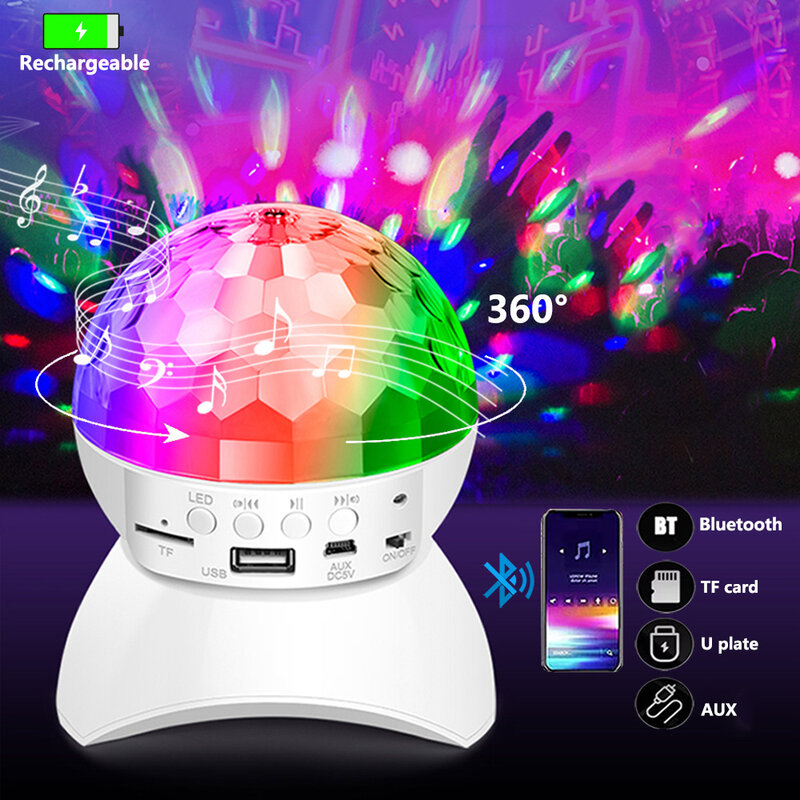 Dj speaker bola disko nirkabel Bluetooth musik lampu panggung putar RGB proyektor Laser strobo lampu pesta isi ulang