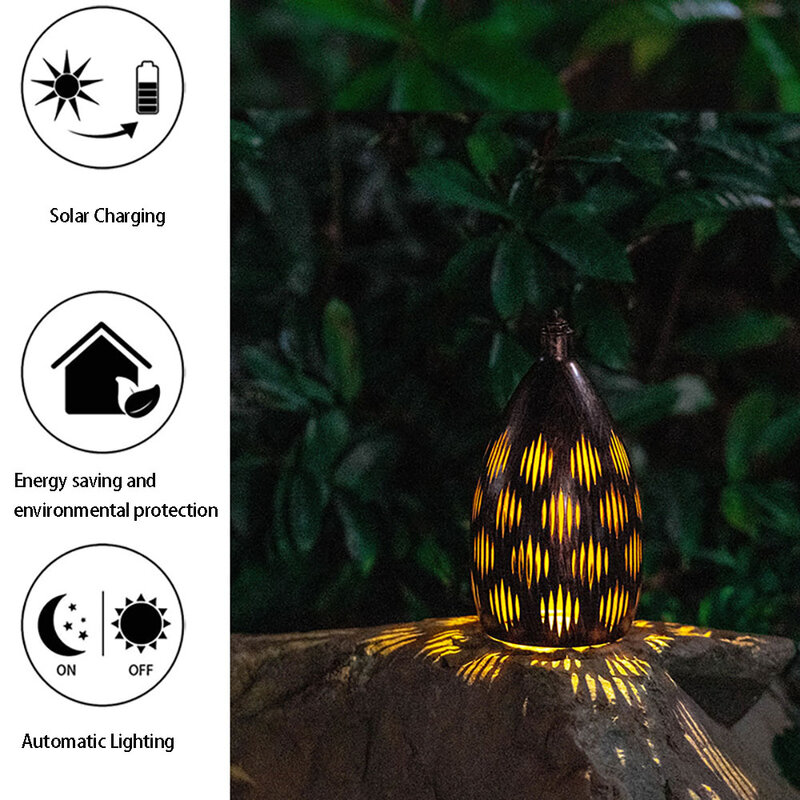 Solar Portable Lamp Garden Light Iron Art Lantern Outdoor Lighting  Rechargeable Emergency Light for Camping Yard Landscape Deco