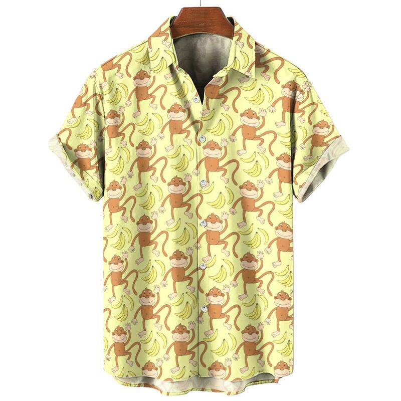 เสื้อฮาวายพิมพ์ลาย3D สำหรับผู้ชายเสื้อฤดูร้อนแขนสั้นลายกราฟิกลิงสำหรับเสื้อ unisex แฟชั่นสไตล์ฮาวาย2024