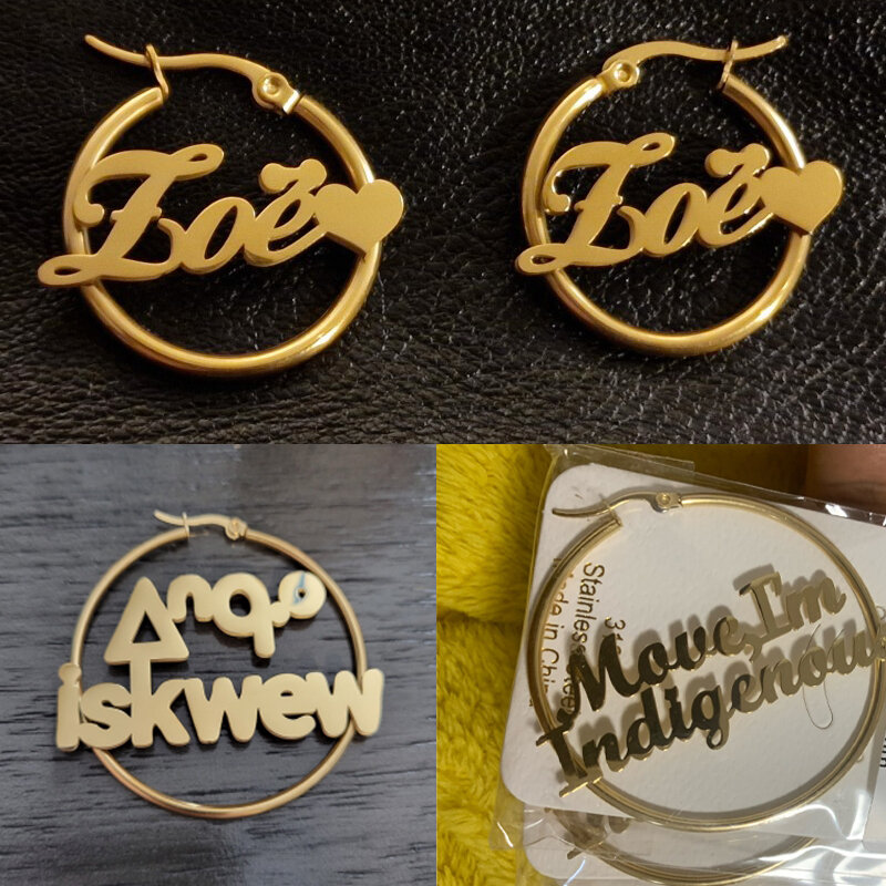 Orecchini a cerchio personalizzati nome personalizzato orecchino a cuore orecchino semplice in acciaio inossidabile Anti-allergia 30-100mm per gioielli regalo da donna