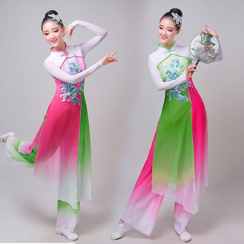 Nieuwe Klassieke Dans Kostuum Fan Nationale Dans Jurk Yangko Jurk Volwassen Sierlijke Chinese Nationale Training Jurk Vrouw
