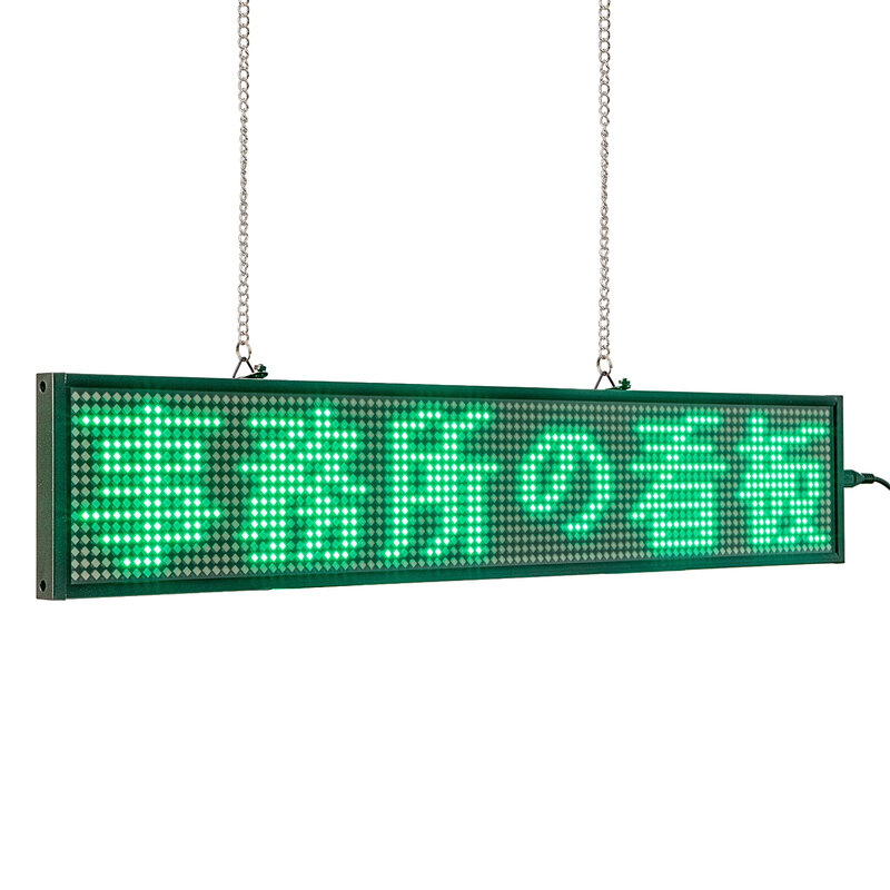20 Cal P5 SMD moduł znaku Led programowalny przewijanie wiadomość kryty sklep tablica LED z metalowym łańcuchem, zielony tekst