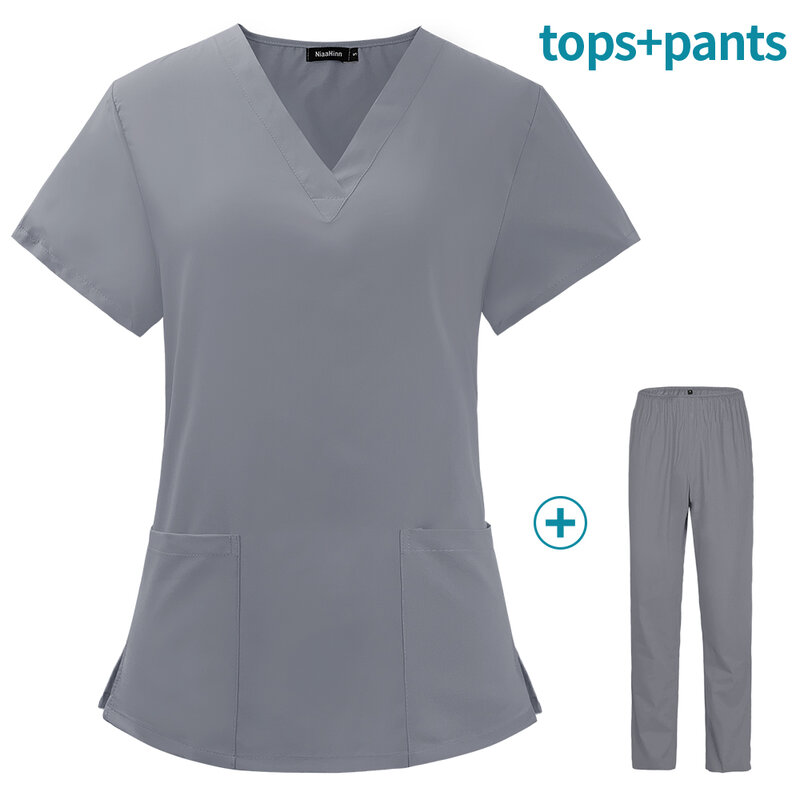 Unisex V-Neck ternos médicos para Pet Grooming, Scrubs Set, Spa uniformes, roupas de trabalho, Tops e calças de alta qualidade