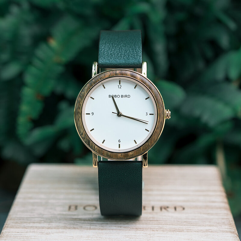 BOBO BIRD Reloj de pulsera de cuarzo y madera para Mujer, cronógrafo con correa de cuero a la moda, regalo de aniversario