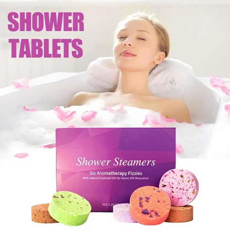 Tabletas de ducha de aromaterapia, 6 piezas, fragancia de flores secas, fragantes, aceite de essengel, alivio del estrés