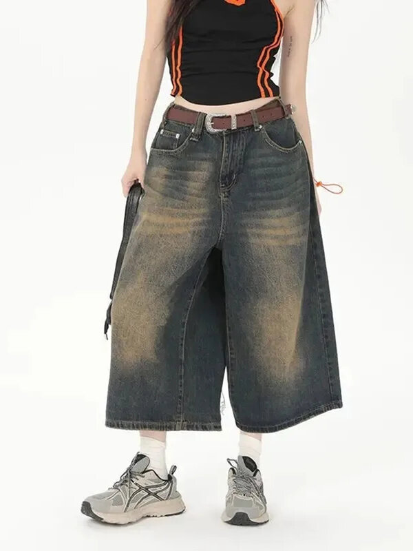 Jeans Jorts larghi Vintage da donna Y2k Streetwear pantaloncini Oversize pantaloni in Denim pantaloni larghi Grunge di moda coreana estate neutri