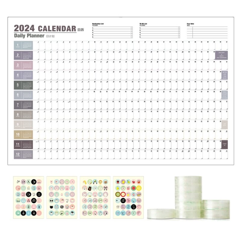 K92f 2024 calendário de parede grande planejador anual anual calendário horizontal de 12 meses