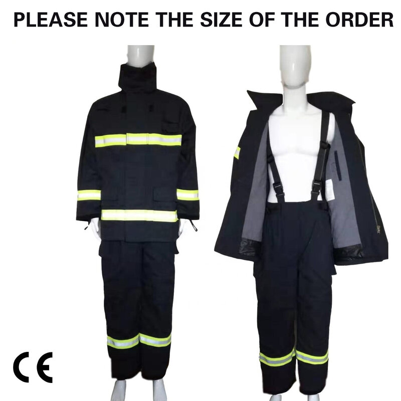 Standar Eropa CE 4 lapisan Aramid IIIA pemadam kebakaran biru pelindung kedekatan setelan api pemadam kebakaran untuk pemadam kebakaran