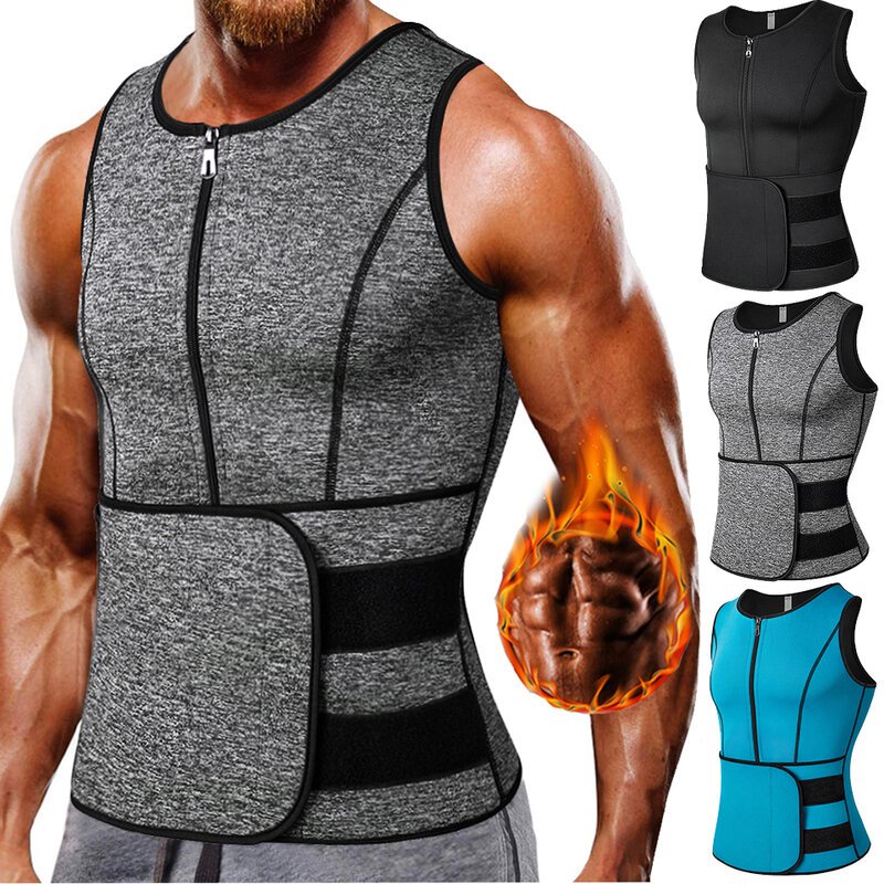 Neoprenowy męski czopiarki Sweat, kamizelka dla mężczyzn gorset Waist Trainer Vest regulowane urządzenie do modelowania sylwetki treningu z podwójny zamek błyskawiczny na kombinezon do sauny
