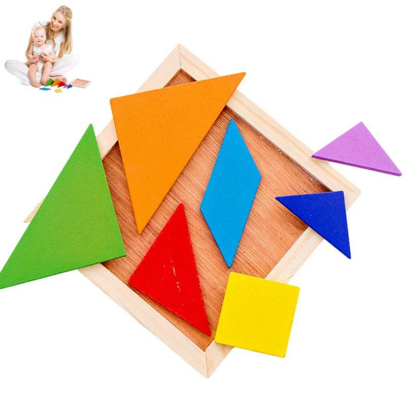 ปริศนาแทนแกรม7ชิ้นทำจากไม้แบบคลาสสิกสีสันสดใส Montessori ของขวัญเพื่อการศึกษาอัจฉริยะฝึกคิดแทนแกรมสำหรับเด็ก