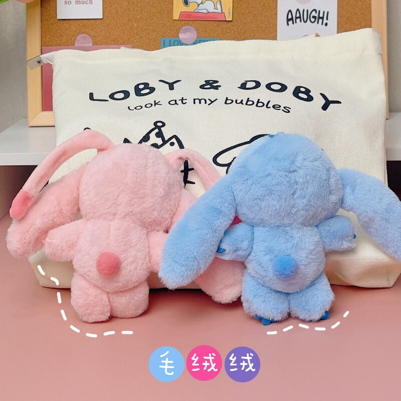 Disney 12cm Stitch and Angel Doll Bag Pendant Cartoon Anime Lilo & Stitch Plushies Keychains Birthday Gifts For Girl