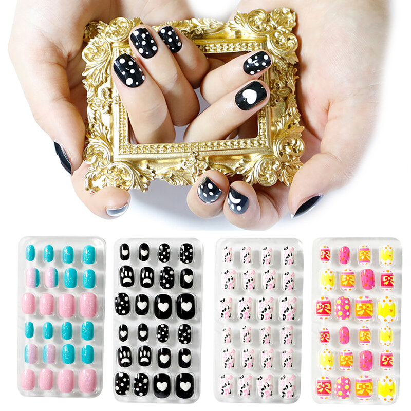 Children Full Cover Candy Color Press On Fake Nails Nail Art False Nails Manicure Tips