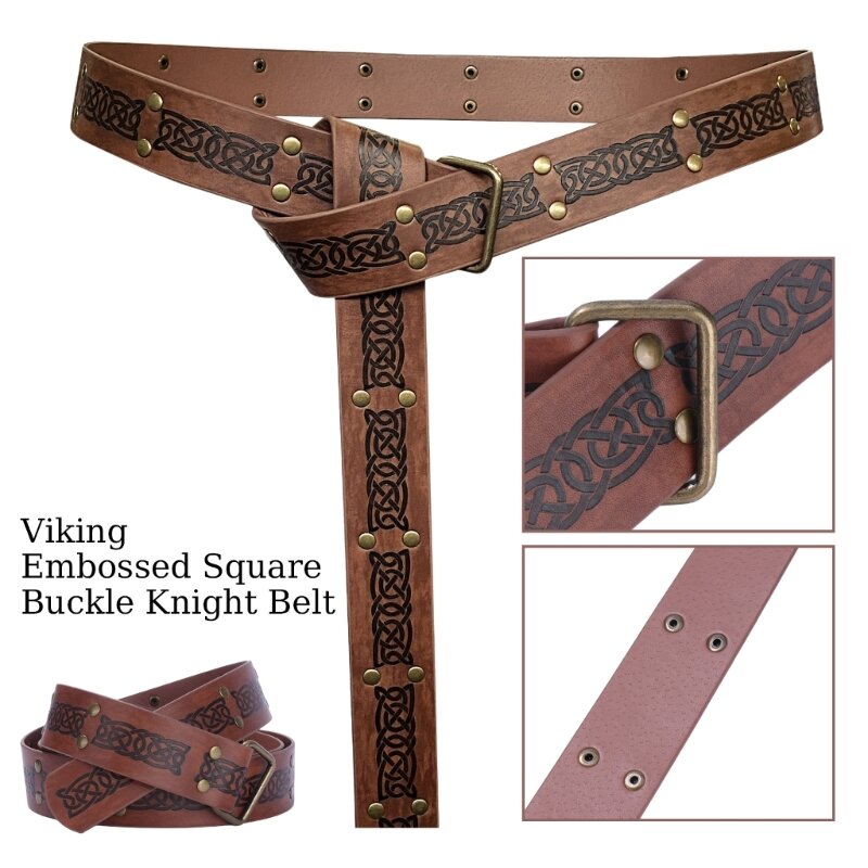 Medieval Embossed Buckles Belt Nordics PU Leather Knight Belt Wide PU Leather Belt Renaissances Costume Waistband