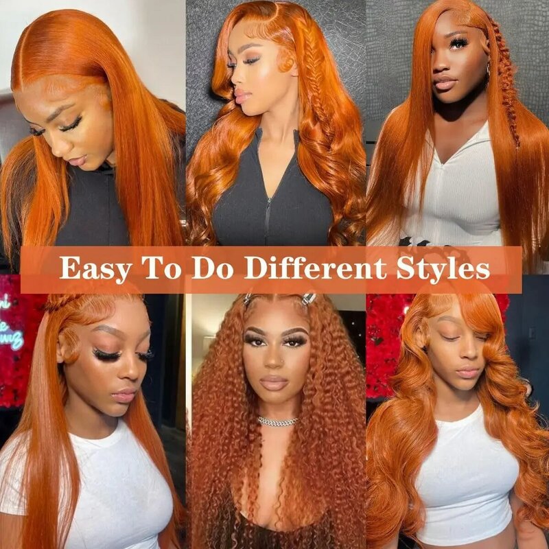 Lumiere-peluca Frontal de encaje liso para mujer, pelo naranja jengibre, 13x4, 4x4, cierre de encaje, 180 de densidad, 30 pulgadas