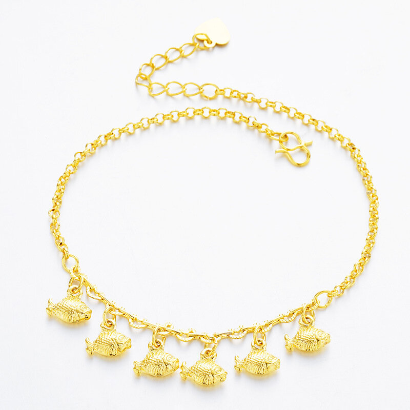 UMQ-Tornozeleira com pingente de coração para mulheres e meninas, imitação 18K Real Gold Gift, Sweet Cut Style Jewelry, 100% 999, 26cm, frete grátis