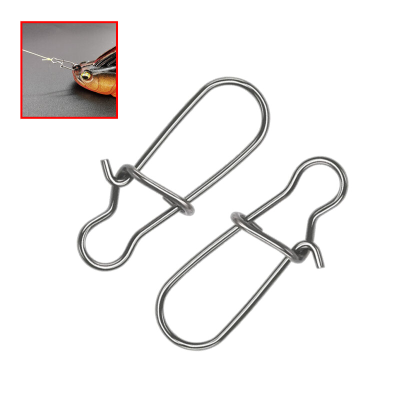 50Pcs Fishing Swivel Connector Hooks Line Clip Lock Carabiners Stainless Steel Fishing Fastener Snaps Tools