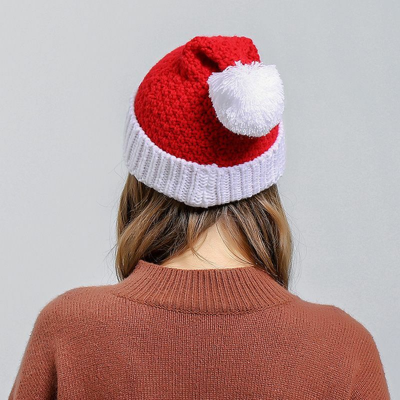 Женская зимняя вязаная рождественская шапка крючком, мешковатая лыжная шапка с помпоном и теплыми манжетами
