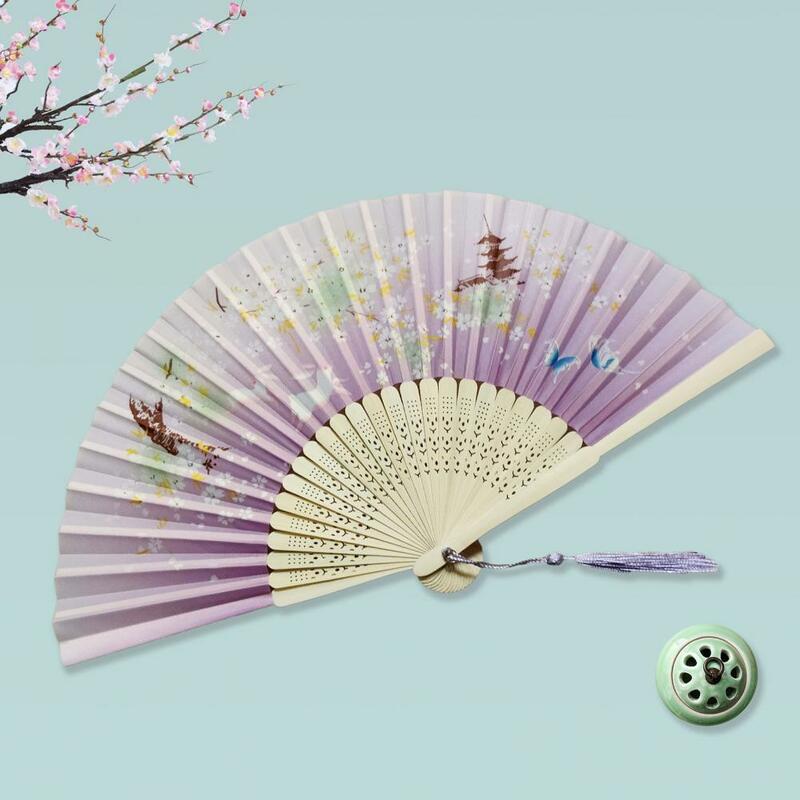 Abanico plegable de estilo chino para mujer, abanicos de mano elegantes de bambú, con patrón Floral Vintage, para Iglesia