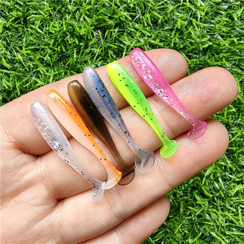 MUKUN 10PCS Micro Soft Fishing Lures 0.35g/35mm T-tail Worm Lure Small Artificial Bait Jig Wobblers Bass Pike Fishing Tackle