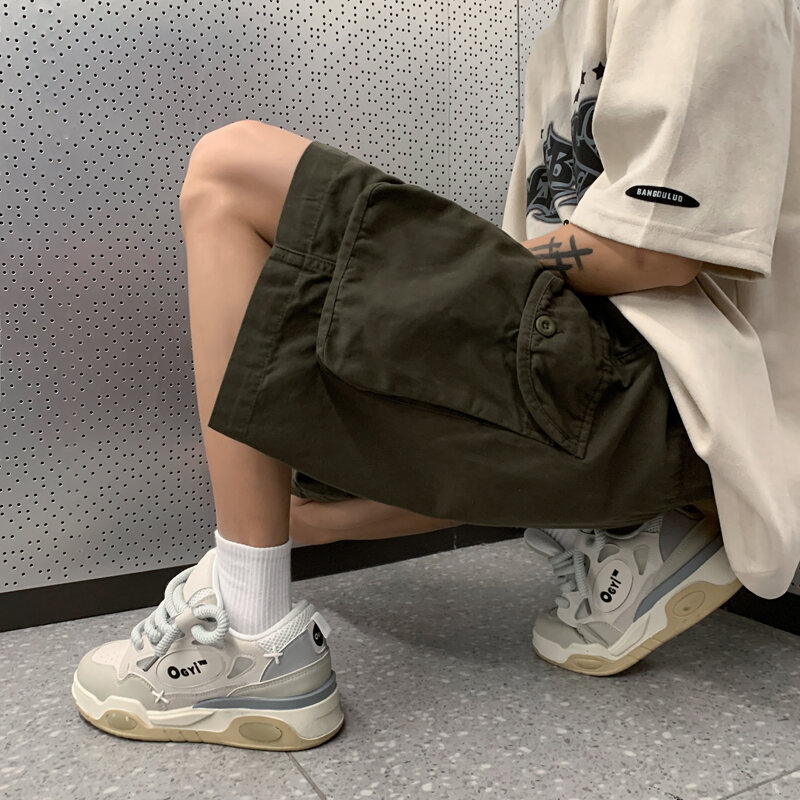 Summer Korean Trendy Big Pocket Cargo Shorts Men Clothing Japanese Streetwear High Quality Casual Baggy Shorts Harajuku E167