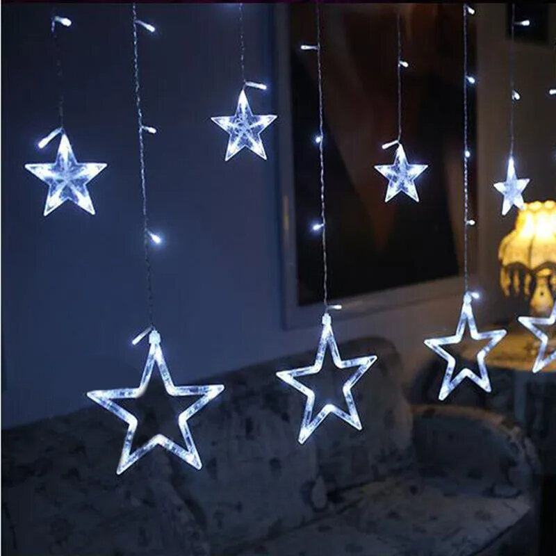 Fada romântica LED Cortina Star String Lights, Natal Luz, Feriado, Guirlanda de casamento, Decoração do partido, AC 220V, 2.5m