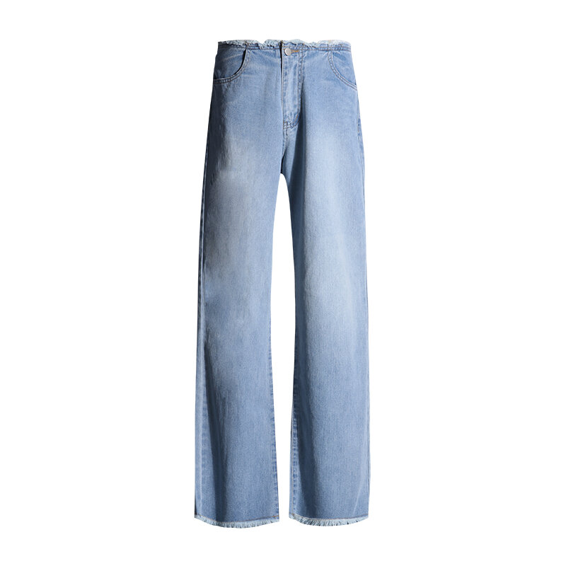 Calças jeans largas de cintura alta para mulheres, comprimento total reto, calças jeans largas, calças soltas, moda Y2K, novo, 2024