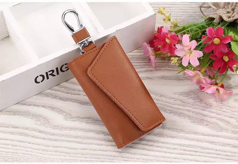 KB01 Luxury Leather Key Chain Square Leopard Pattern Leather Circle Buckle Gunmetal Buckle
