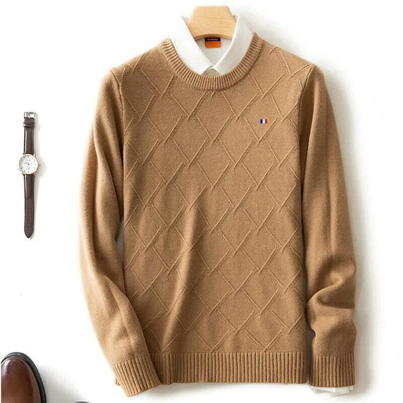 Suéter de cachemira para Hombre, Jersey suave y cálido, Jersey de lana de punto con cuello redondo, bata de otoño e invierno