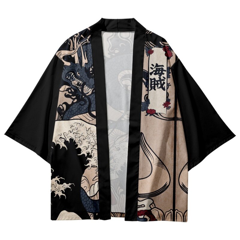 Japonês ukiyo-e dragão kanagawa ondas impressão cosplay kimono streetwear cardigan praia yukata feminino homem asiático tradicional haori