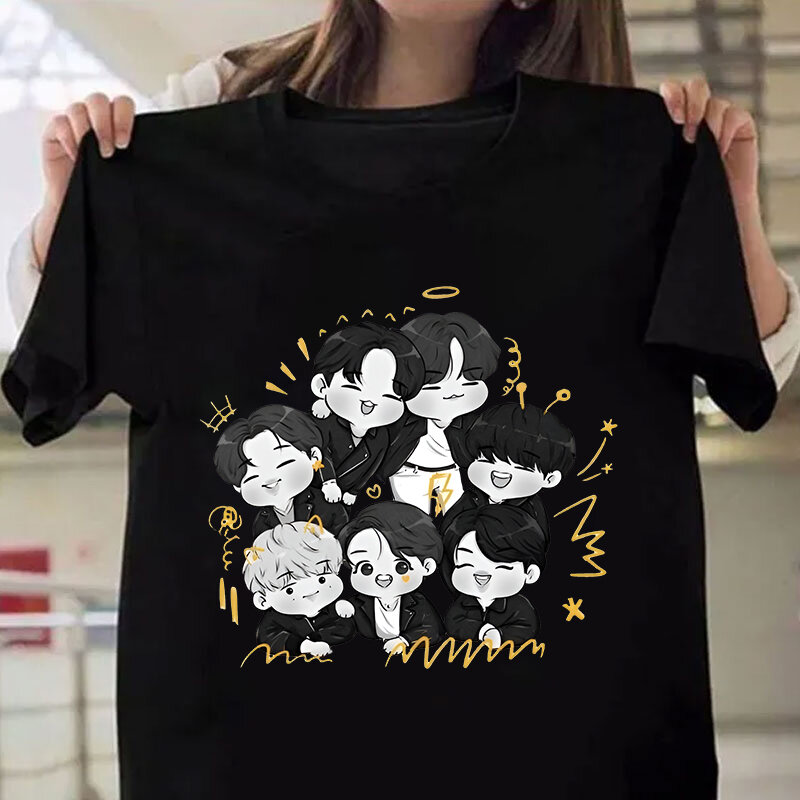 T-shirt manches courtes col rond femme, estival et décontracté, avec dessin animé Kpop imprimé, à la mode, Y2k