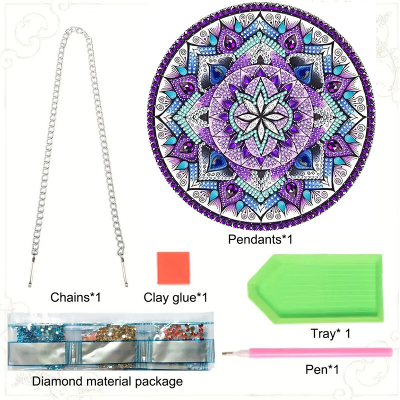 Pendentif de peinture de diamant de fleur de mandala, art de diamant de bricolage, pendentif de face de mosaïque, décoration de porte de mur de jardin à la maison, cadeau fait main