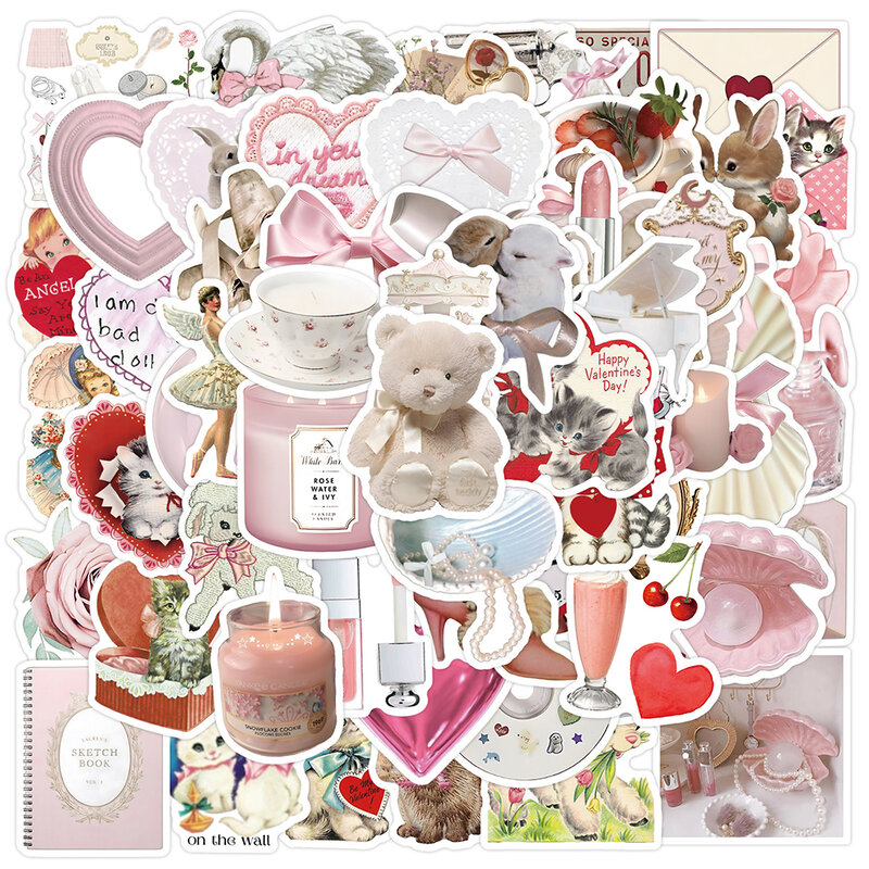 10/30/60pcs Cute Cartoon różowe naklejki kokietki dekoracja naklejki ze zwierzętami kot Notebook telefon walizka lodówka gitara naklejki zabawki