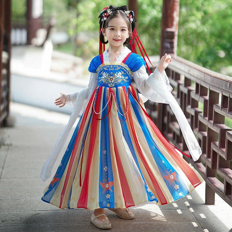 فستان Hanfu الصيني التقليدي للأطفال ، تنورة تنكري للبنات ، خرافية فائقة ، جديدة قديمة ، محسنة ، حفل بناتي ، طفل ، 2023
