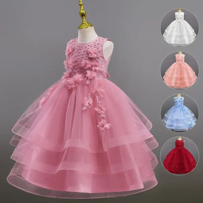 Children's dress, princess dress, cross-border new children's clothing, flower children's mesh puffy skirt, girl's hosting piano