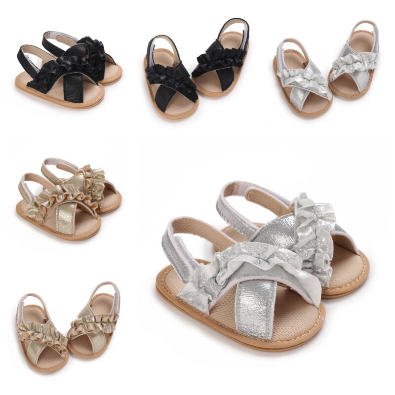 Sandalias de verano para niñas de 0 a 18 meses, zapatos de encaje brillante, antideslizantes, con suela suave, para caminar