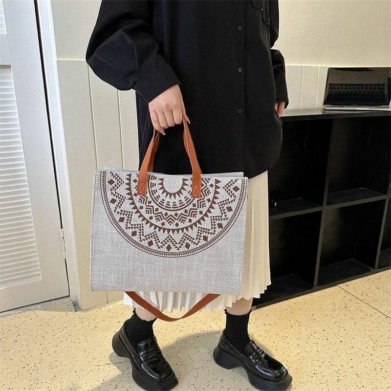 Bolso de mano de lona de estilo japonés, bolsa de hombro con estampado de flores de gran capacidad, bolso de rayas multifuncional que combina con todo, ropa de calle