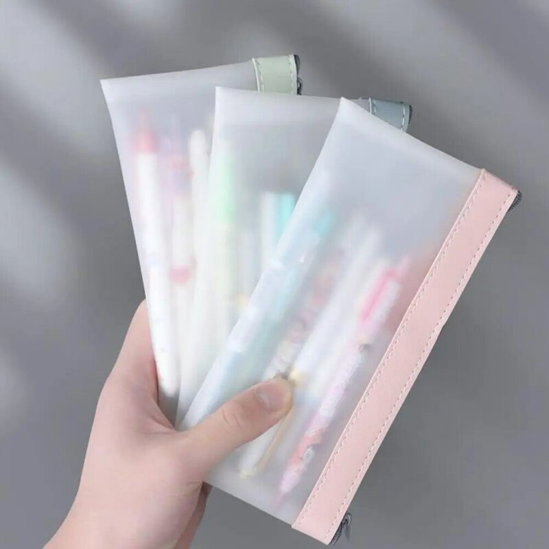 Clear Pencil Pouch Large Capacity Zipper Closure PVC Transparent Pencil Bag Makeup Brush Organizer