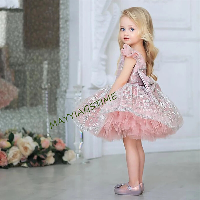 Блестящее платье для маленьких девочек, пышные платья с цветами для девочек, милое платье принцессы для девочек, детское платье для свадебной вечеринки, летние детские платья