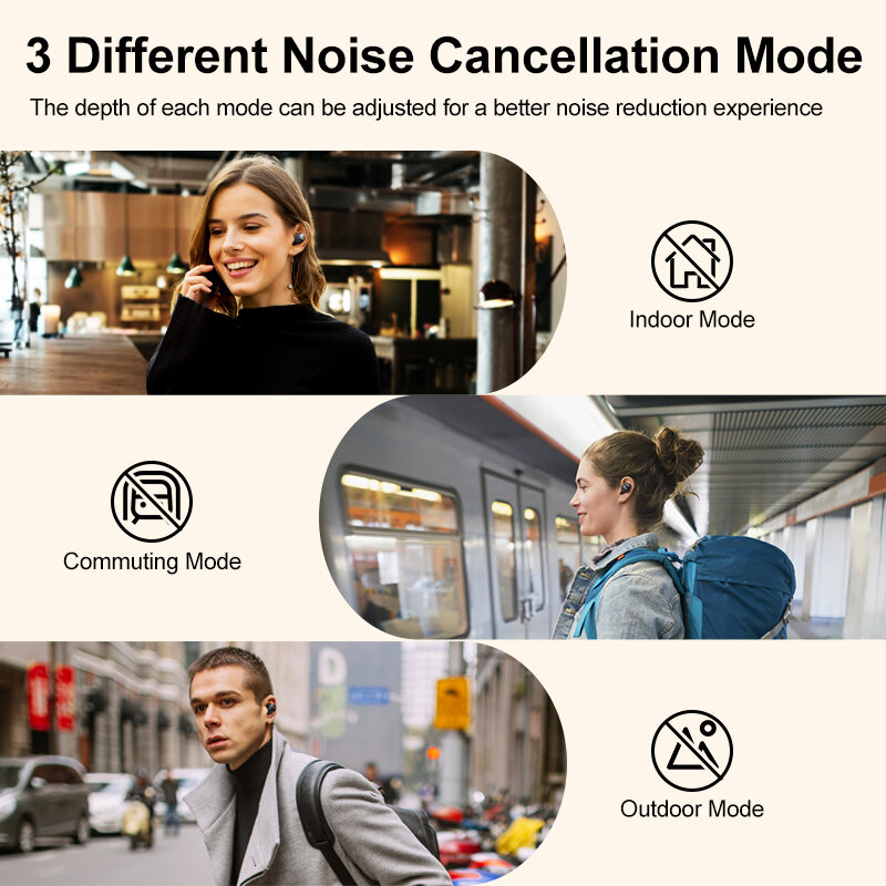 QCY HT07 ANC bezprzewodowe słuchawki 40dB z redukcją szumów słuchawki TWS 6 Mic AI HD połączenie poprzez Bluetooth 5.2 słuchawki hi-fi 32H odtwarzanie