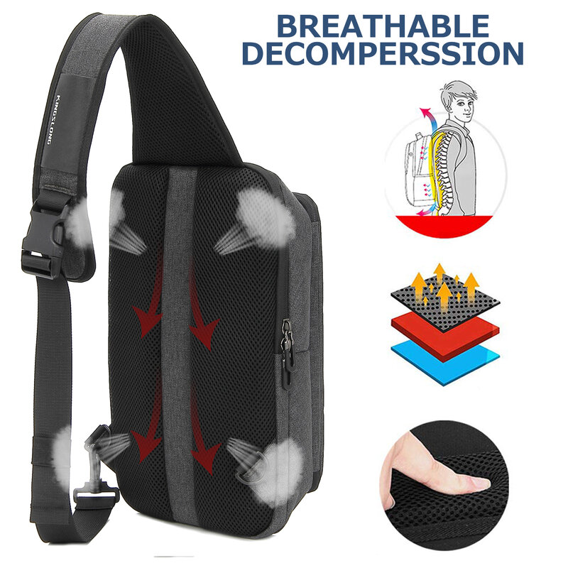 KINGSLONG Men's Multifunctional Chest Bag Casual Outdoor Sport Waterproof Multi Pocket with USB Port Laptop Bags