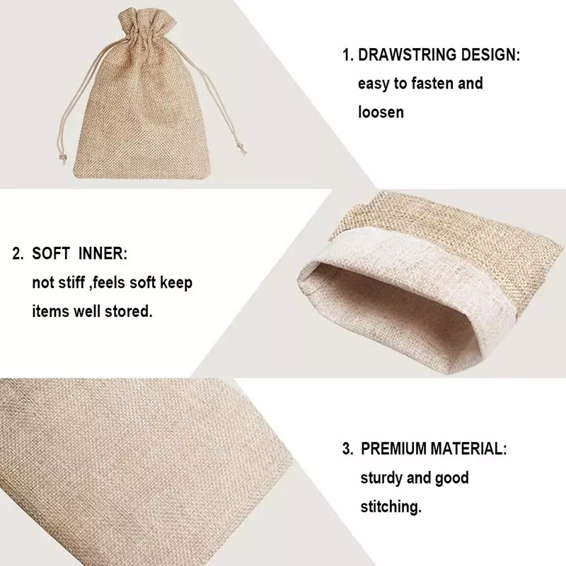 5/10 buah tas hadiah goni dengan tali rami tas Linen kantung penyimpanan karung tas goni untuk pernikahan nikmat pesta perhiasan kantong