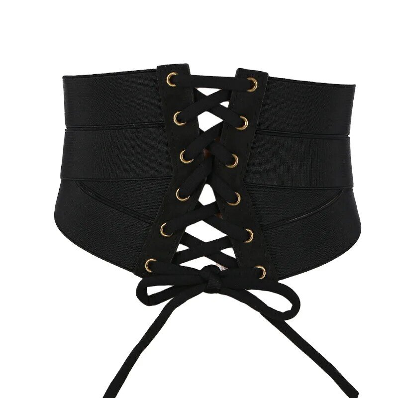Cinturón de cintura ancha para mujer, funda de moda coreana versátil, Correa perforada, Ultra elástica, 5 tamaños, negro, con cremallera