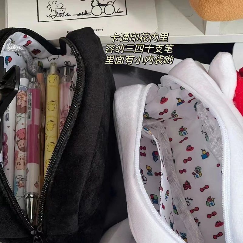 Kawaii Hellos Kittys Plush Pen Bag Student Large Capacity Stationery Bag Cute Girls Makeup Storage Bag Couples Holiday Gifts