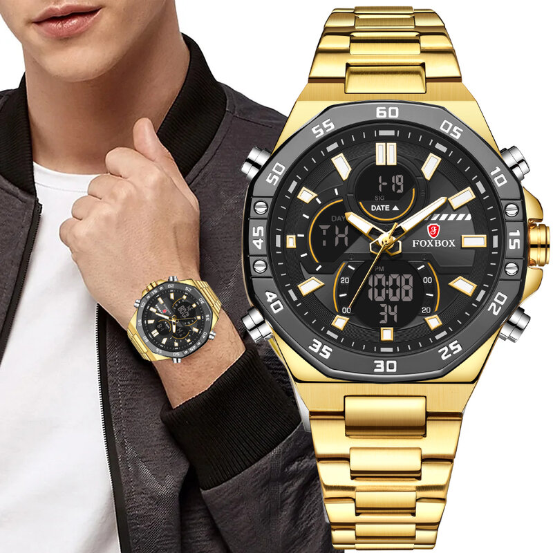 Lige dual display uhren für männer mode geschäft wasserdichte uhr männer top marke luxus sport quarz chronograph reloj hombre