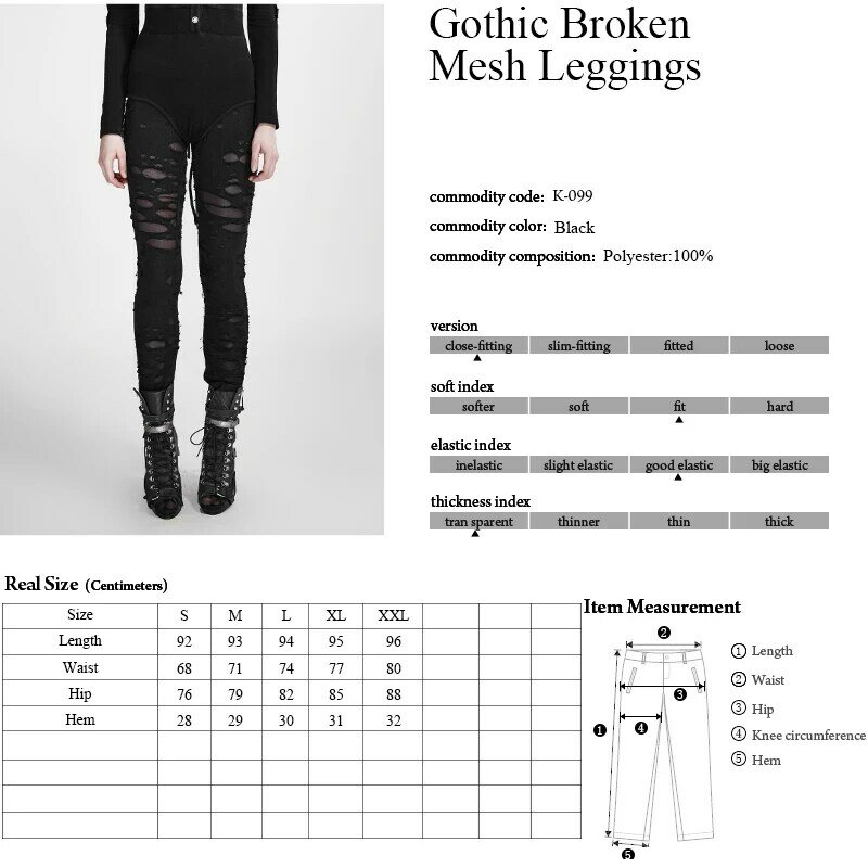 Punkave – Leggings gothiques en maille cassée pour femmes, pantalon Long moulant quotidien à la mode