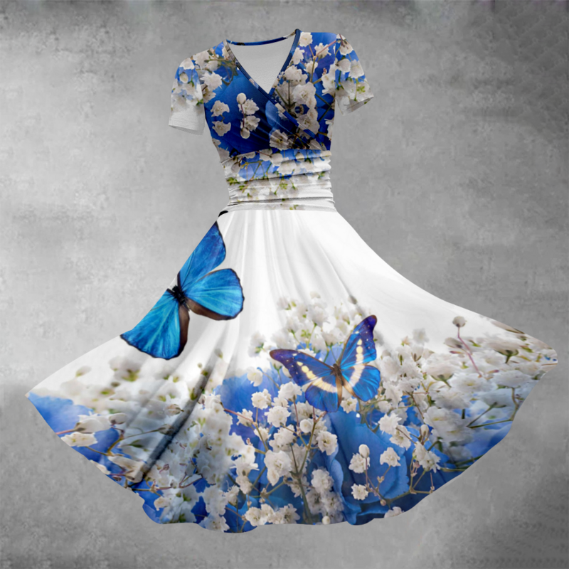 Sommerkleid 2024 Schmetterlings druck Kleid Luxus stilvolle Abendkleider übergroße Mode Frauen Party Mädchen Vestido elegante Roben