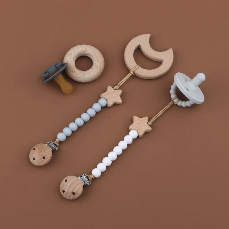 Детский держатель, Противоударная цепочка, силиконовая бусина, деревянный зажим для прорезывателя, зажим для сосков для младенцев, модель QX2D