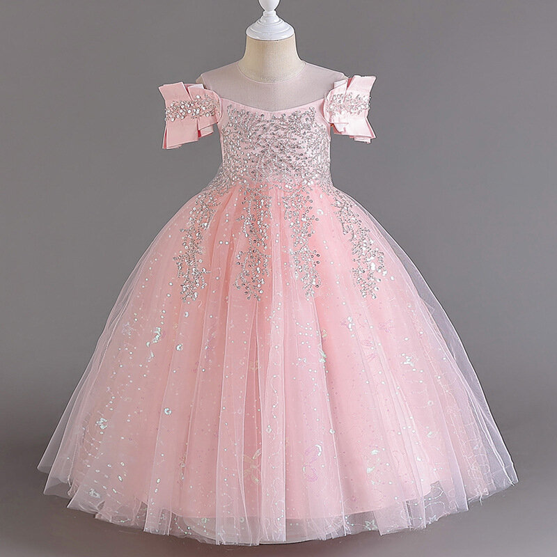 Vestido de menina princesa Puffy, Vestido de criança, Vestido de banquete, Performance de Piano, Novo, 2024
